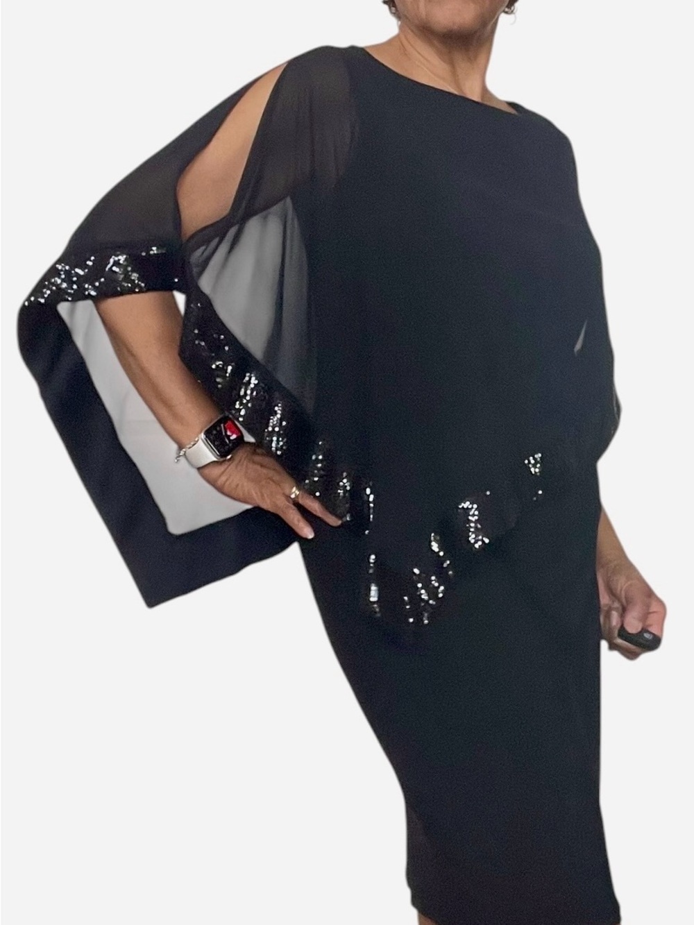R&M Richards Black Sequin-Trim Mini Dress